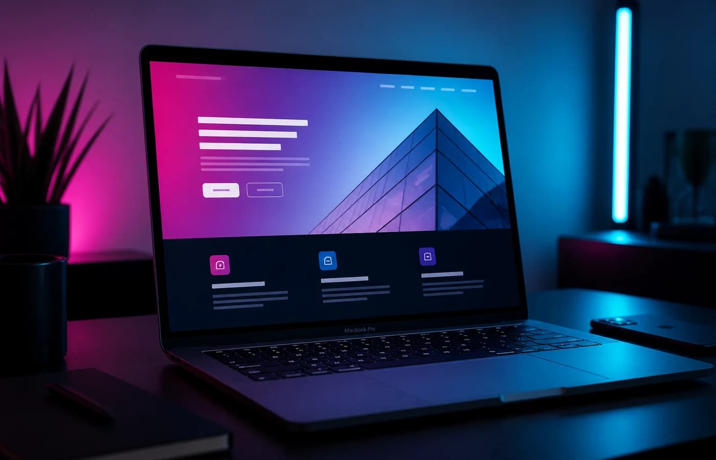 Demonstração de site profissional em desktop